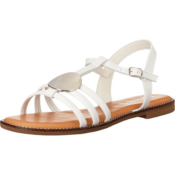 Bella Vita Vue-Italy Flat Slingback Sandals Size US 5.5M White Italian Leather - Picture 1 of 6